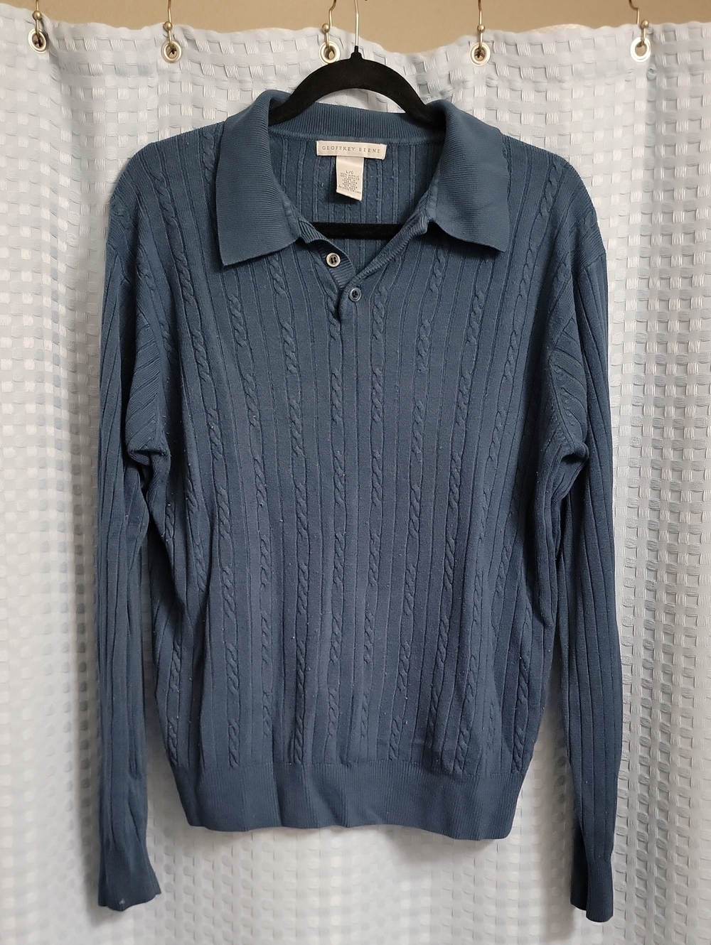 Geoffrey Beene Men's Slate Blue Cable-Knit V-Neck Polo Sweater